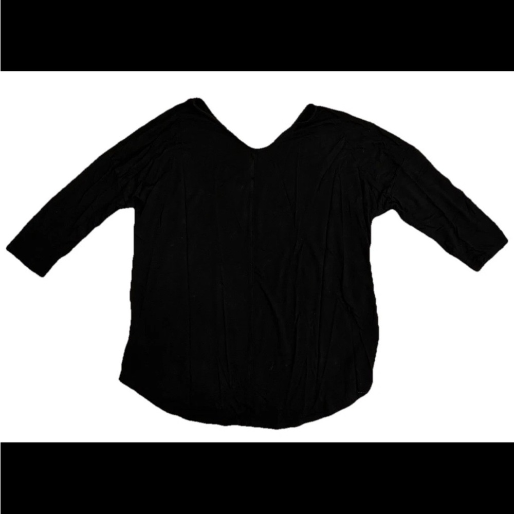 Tahari Black V-Neck Blouse XL Elbow Sleeve Split Neck Center Seam - Picture 2 of 3